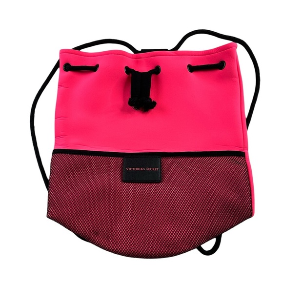 New Victoria Secret Neoprene Pink & Black drawstring bag - Picture 1 of 3